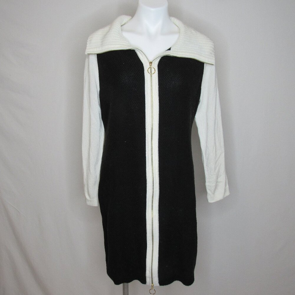 Calvin Klein Black White Full Zip Turtleneck Sweater Dress Women s XL XLarge